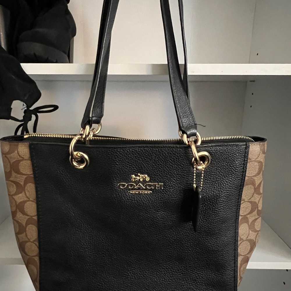 Coach Black and Tan Signature Tote Bag